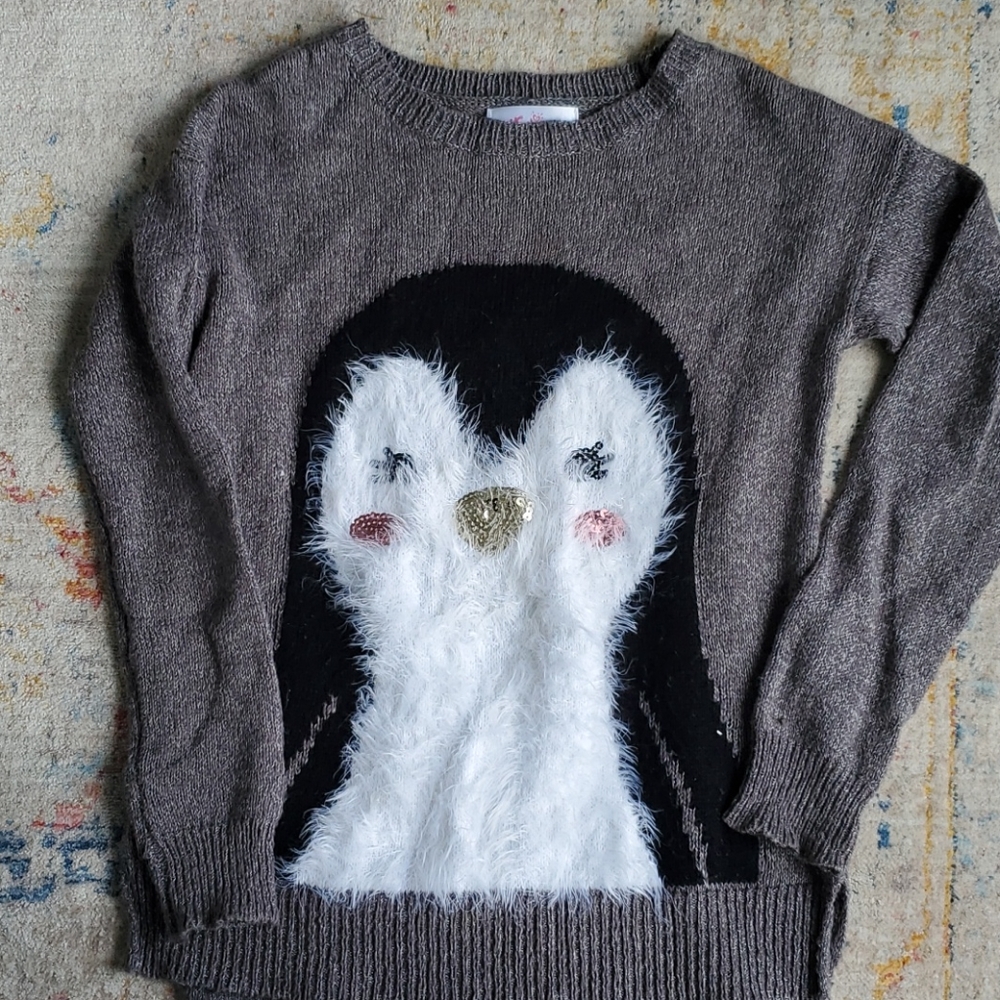 Justice Fuzzy Penguin Sweater, size 10